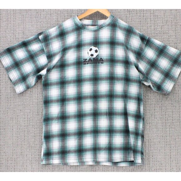 Vintage ZAMA Shirt Mens XL Gray Plaid Short Sleeve ZAMA Sports Soccer USA 90s - Picture 1 of 9